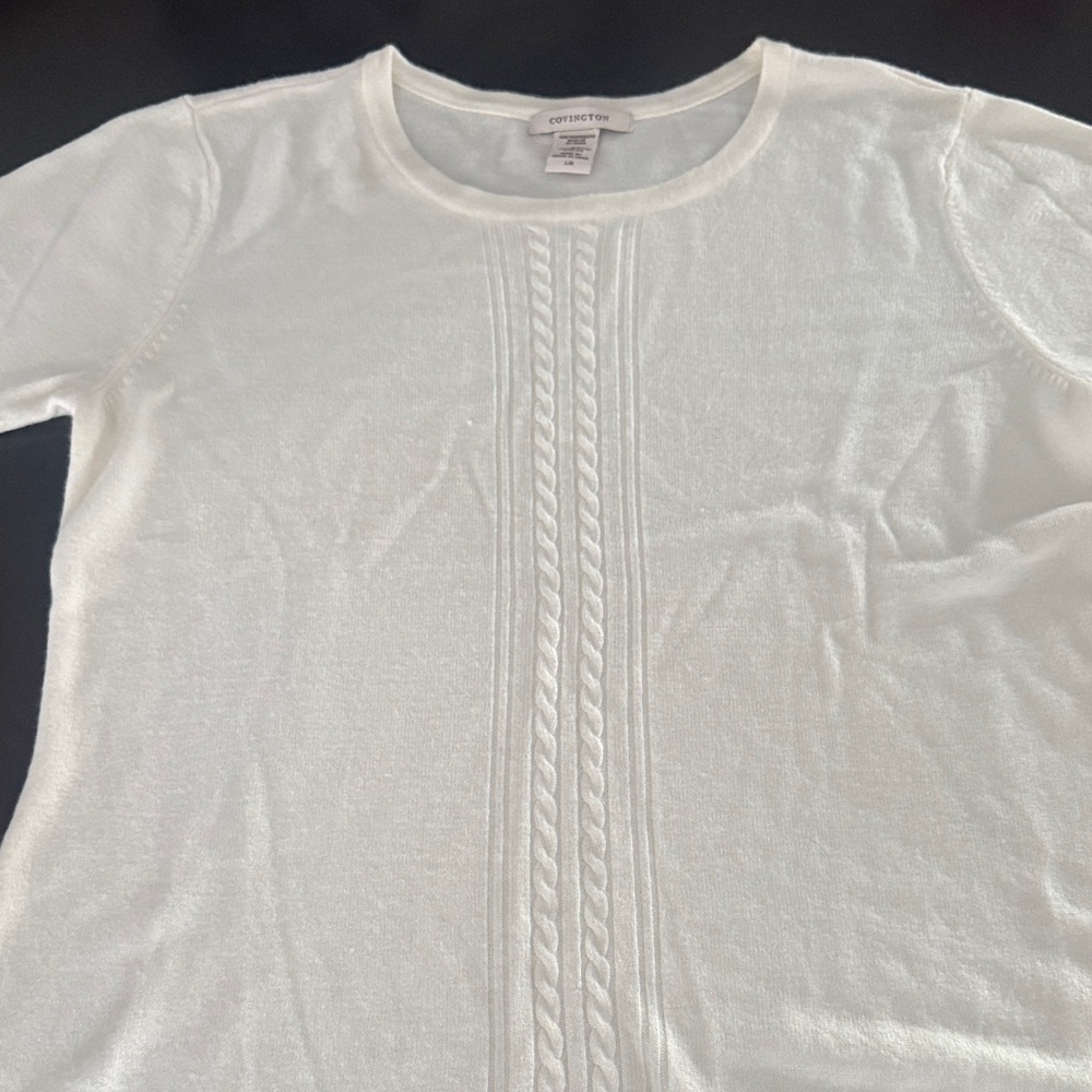 Covington Cream Sweater with Cable Knit Accent